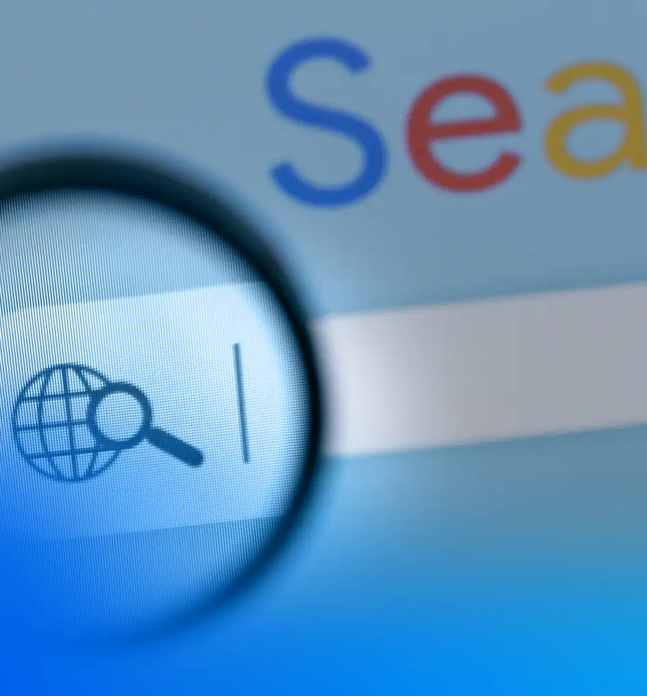 Darstellung einer Suchleiste Suchleiste mit Lupe um visuell Google Ads anzudeuten