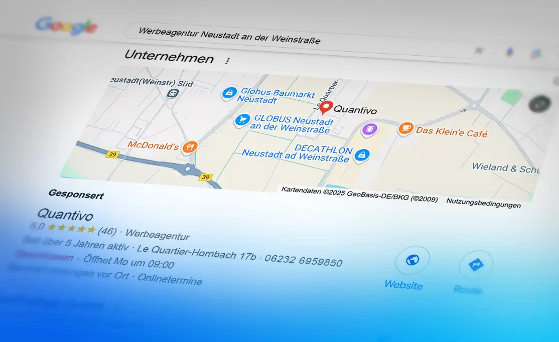 Bezahlte Google-Suchergebnisse im Rahmen einer Google-Ads-Kampagne für Mannheim